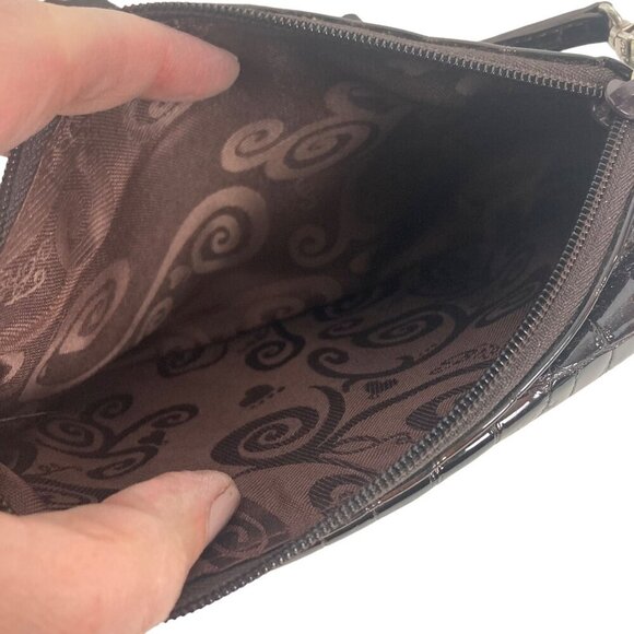 Brighton Croc Embossed Patent Leather Brown Cross Body Bag Converts To Clutch - Picture 5 of 10